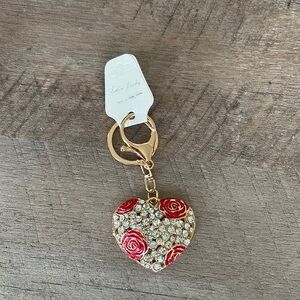 NWOT Crystal Rose Heart Keychain
